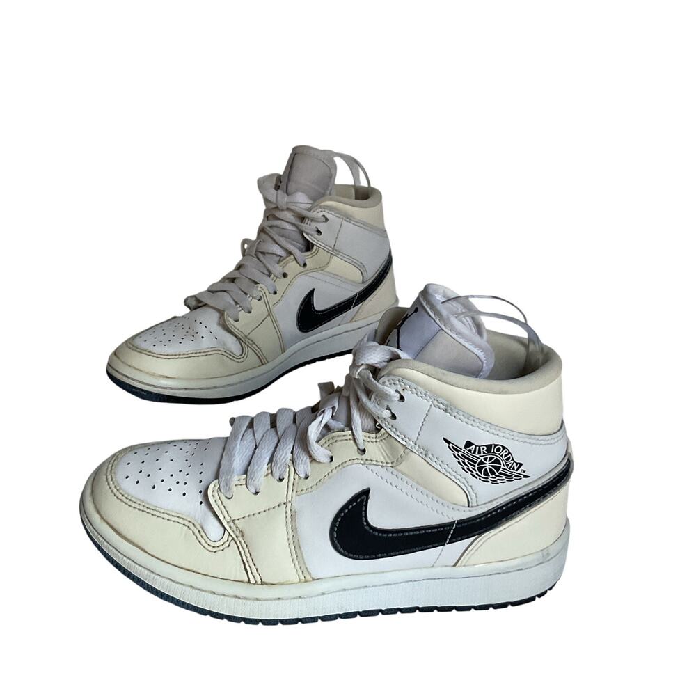 Air Jordan 1 Mid White Black Sail Women 5 Youth 3.5Y High Top Sneakers
